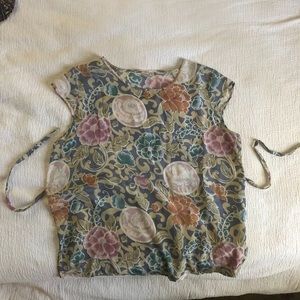 Silk floral top with tie-back